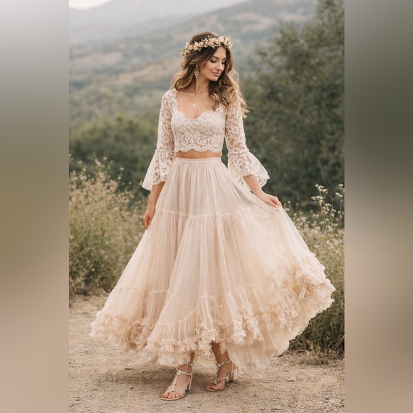 Elegant Tulle Maxi Skirt- Champagne - Picture 2 of 8